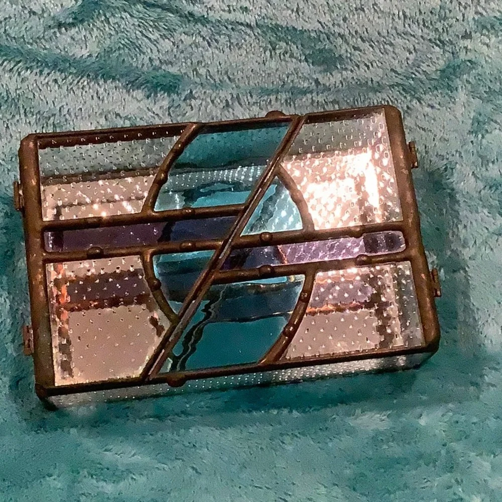 Stained Glass Jewelry Trinket Box Handcrafted NWT 6”x4”x1.75”.  Art - Picture 16 of 16